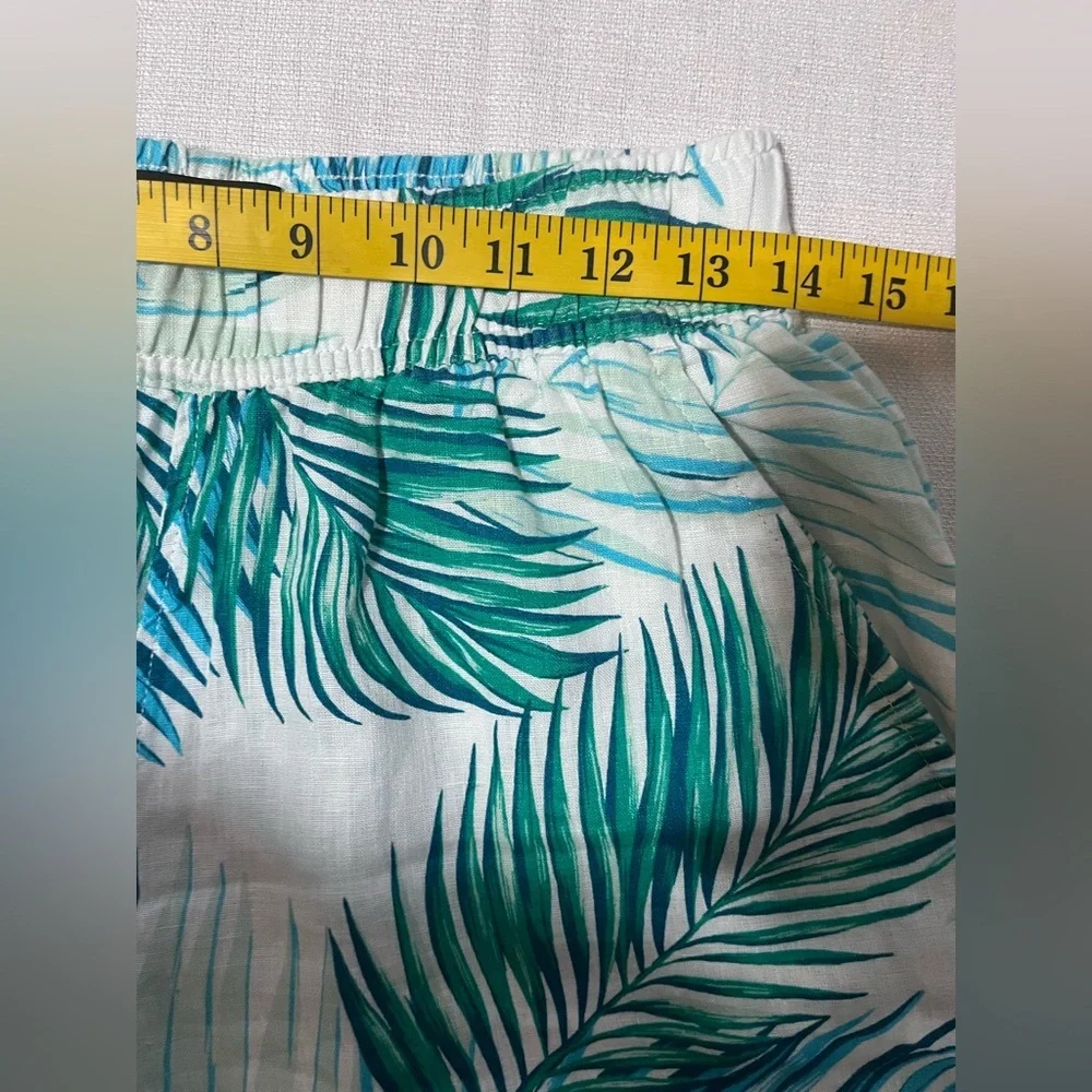 Tahari Womens 100% Linen Tropical Leaf Print Wide Leg Crop Pants Boho Beach S
